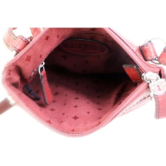 Fossil LLV DARK RED GENUINE LEATHER ZIP TOP X-BODY SHOULDER BAG HANDBAG PURSE - Picture 15 of 16